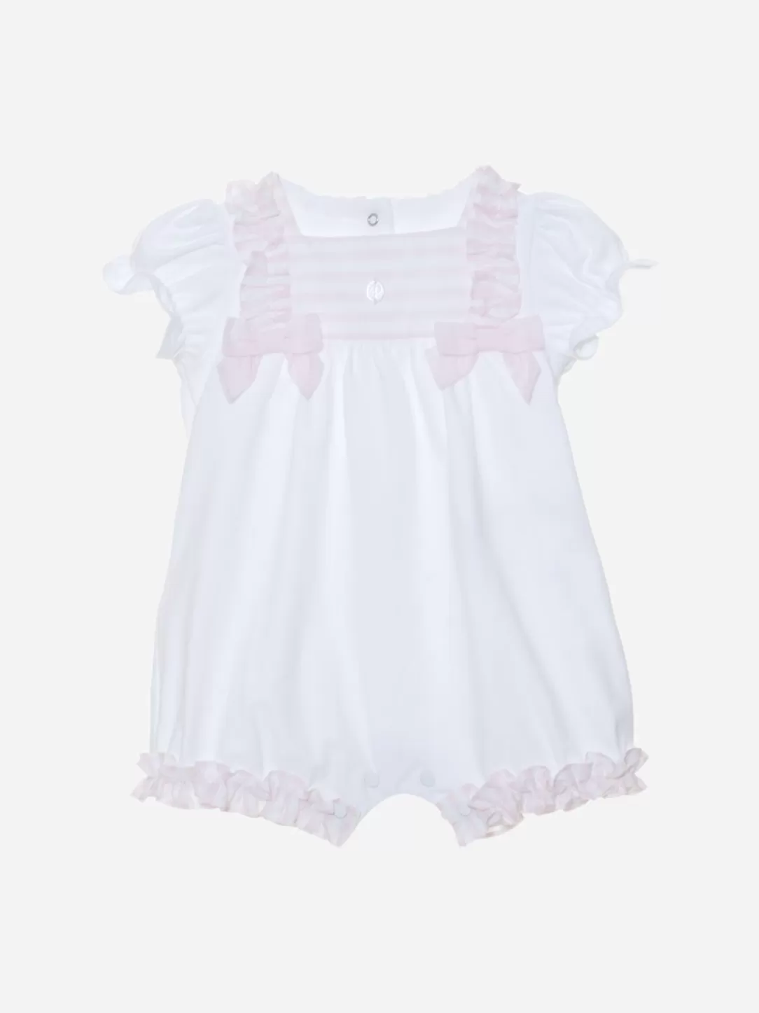 Baby Patachou White Jersey Romper With Pink Stripes