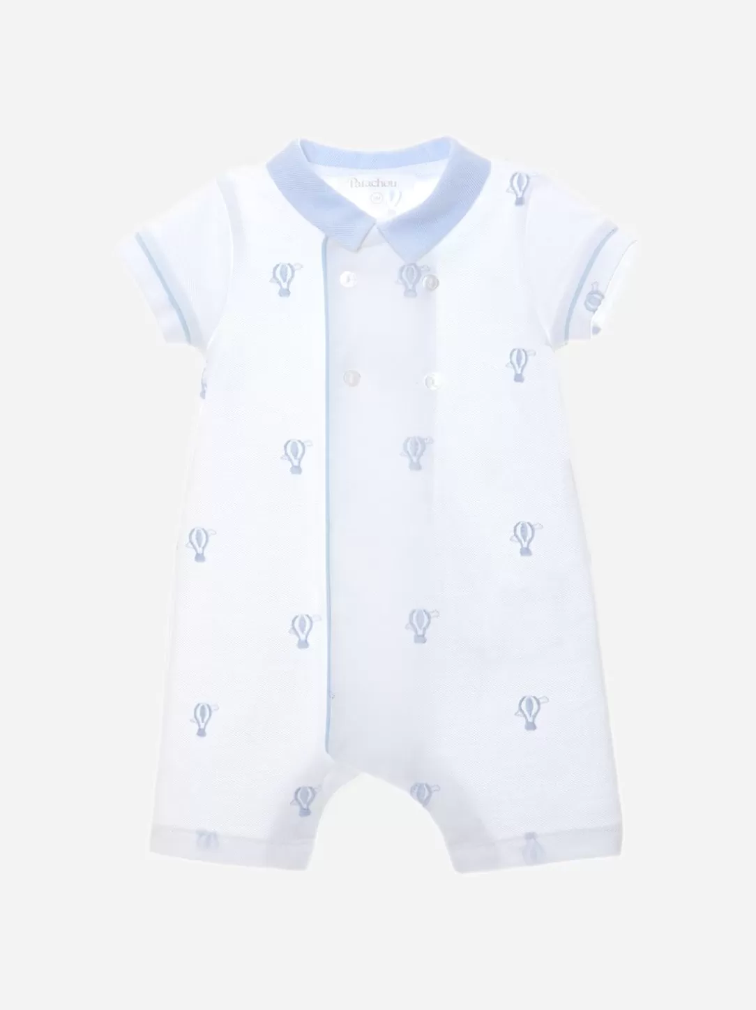 Baby Patachou White Jumpsuit With Hot Air Balloon Embroidery