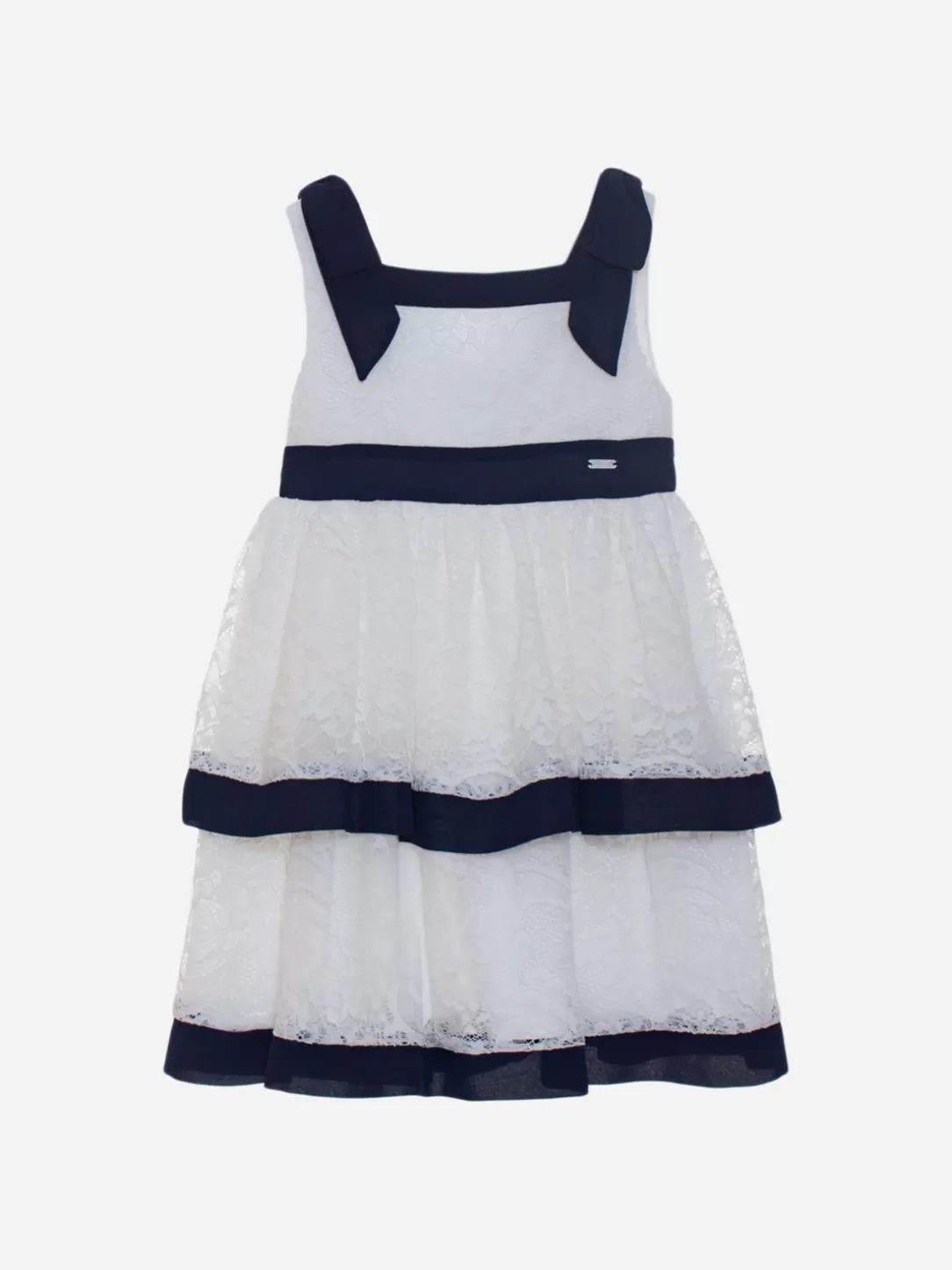 Girl Patachou White Lace Dress With Navy Details