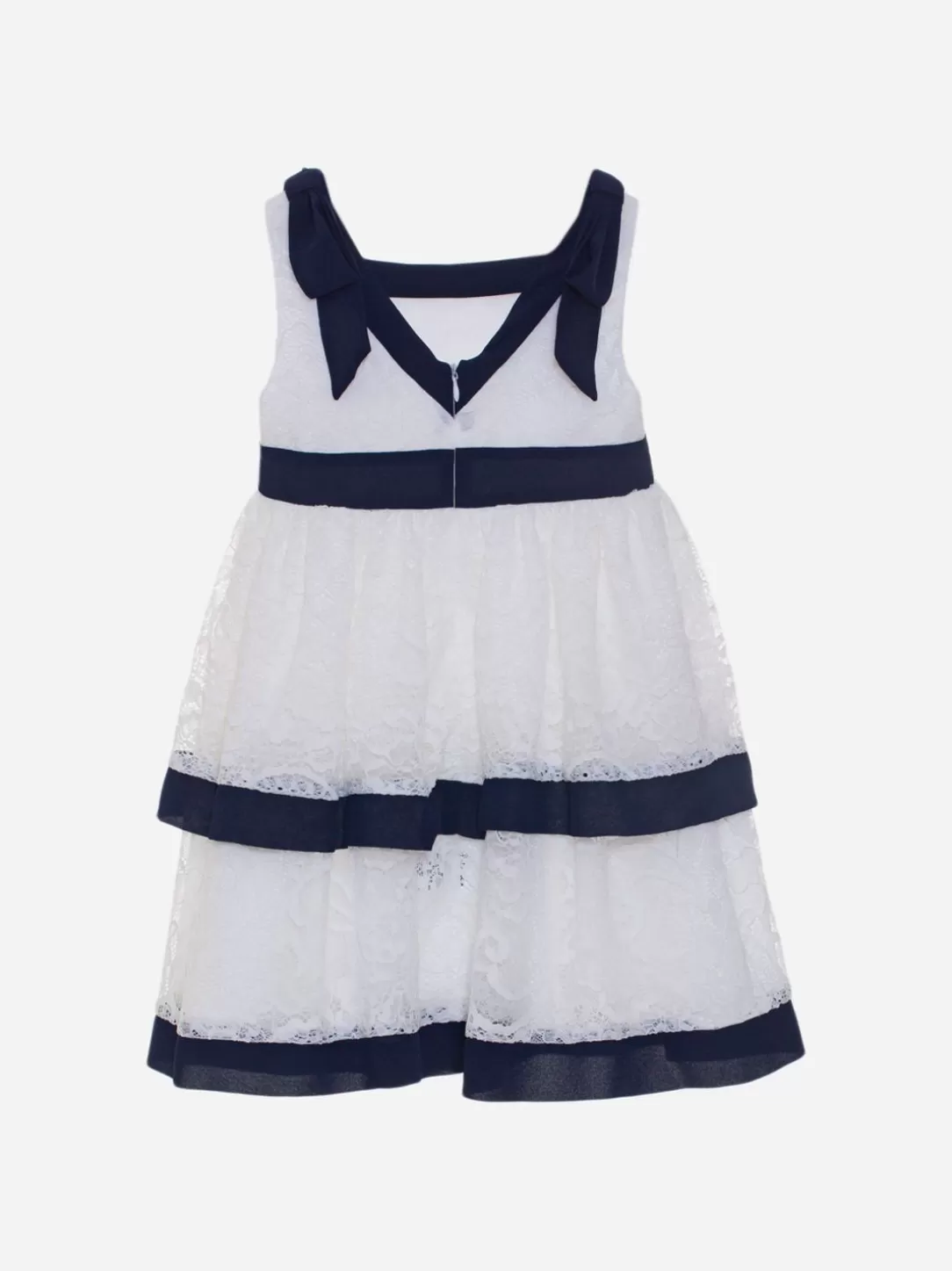 Girl Patachou White Lace Dress With Navy Details