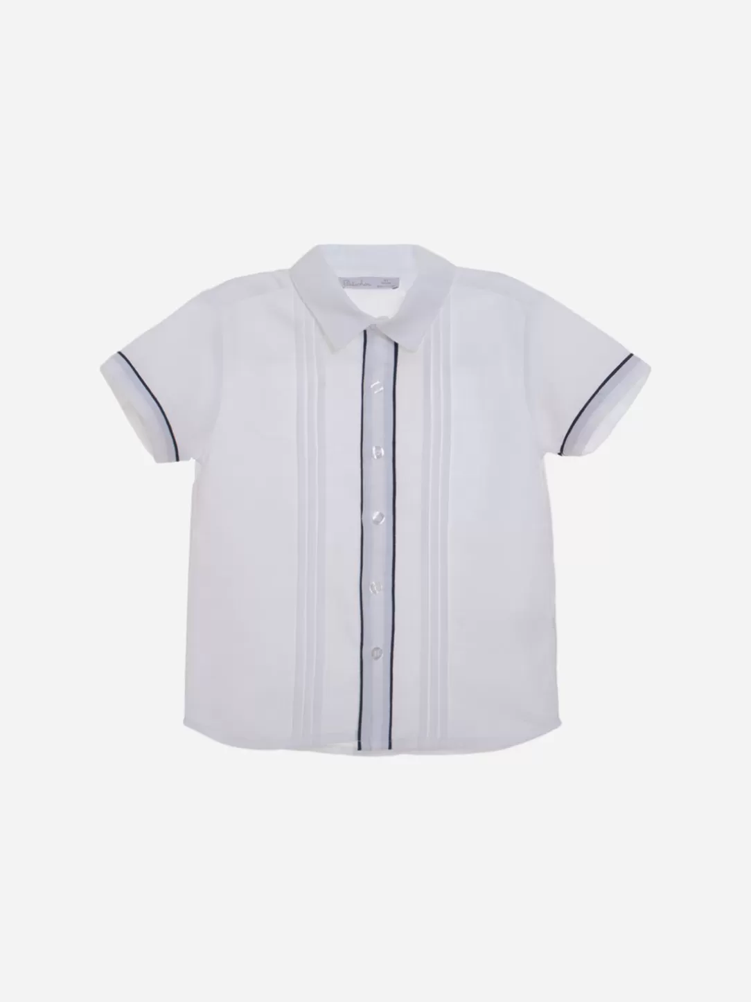 Baby Patachou White Linen Shirt With Navy Blue Accents