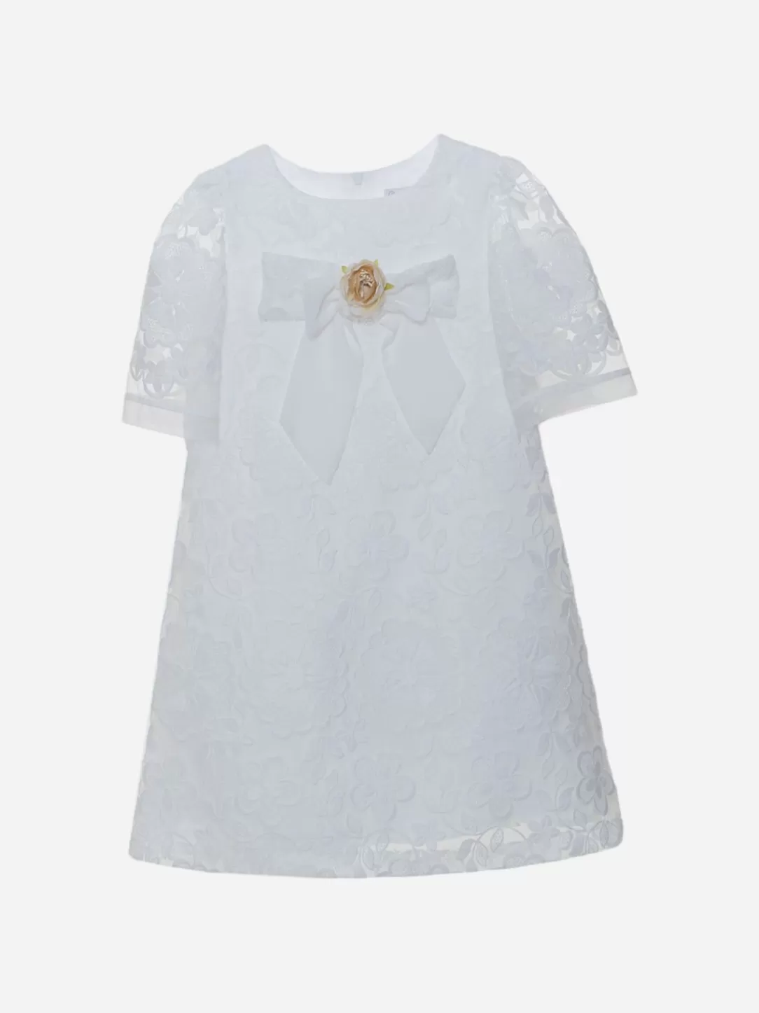 Girl Patachou White Party Dress For Girls With Embroidered Lace