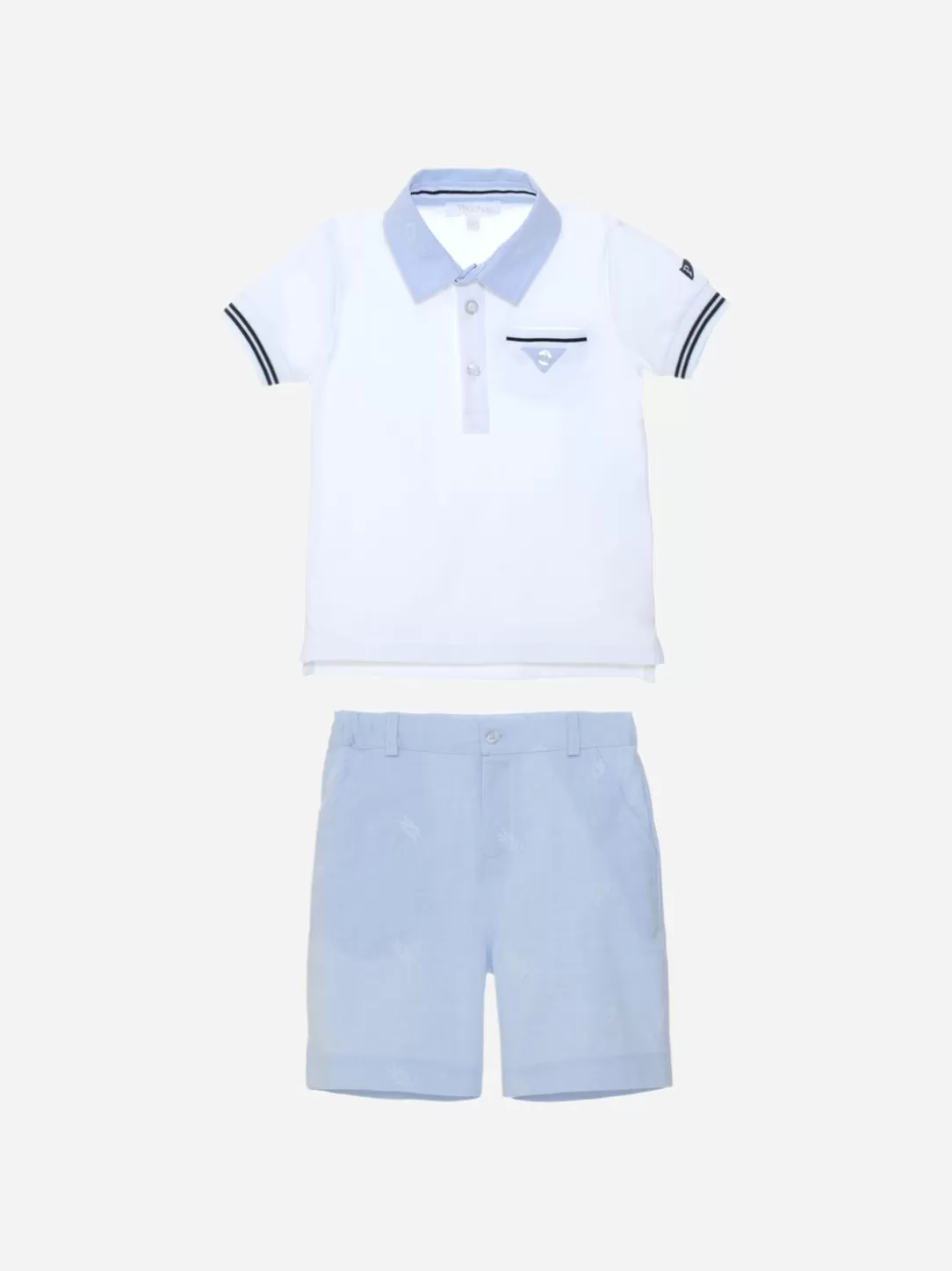 Baby Patachou White Polo And Blue Embroidered Shorts Set