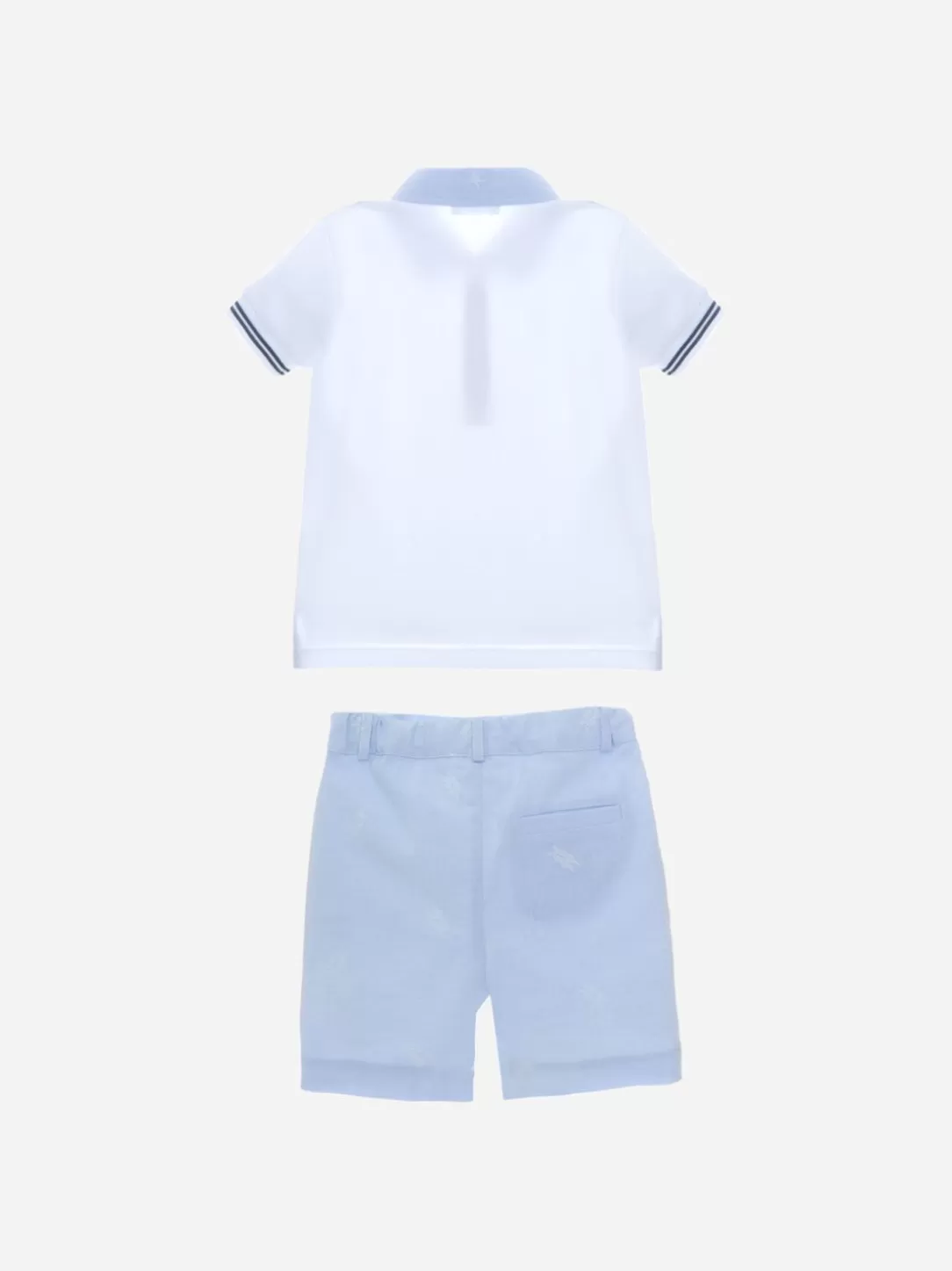 Baby Patachou White Polo And Blue Embroidered Shorts Set