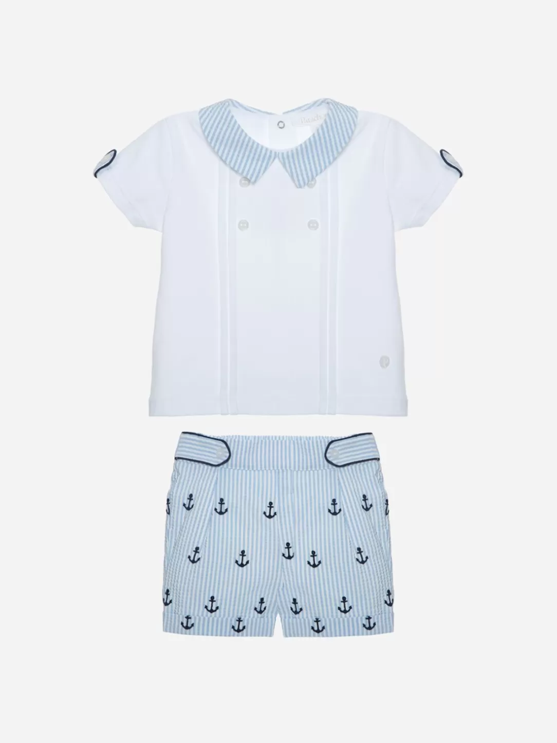 Baby Patachou White Polo And Embroidered Stripes Shorts Set