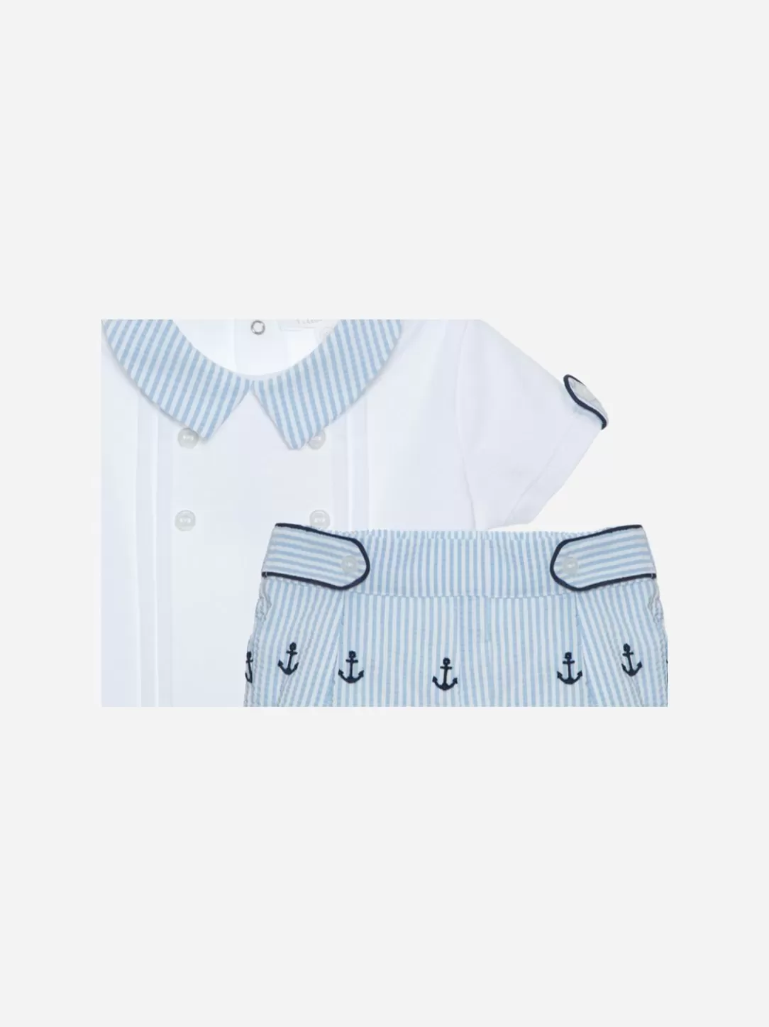 Baby Patachou White Polo And Embroidered Stripes Shorts Set