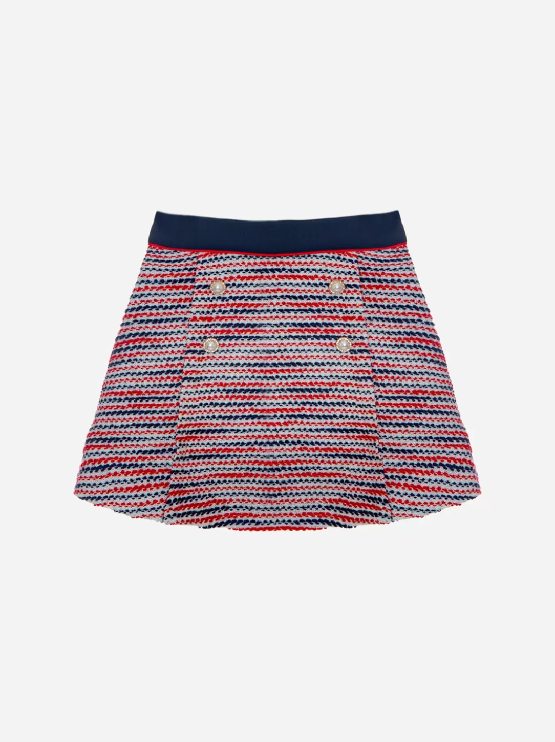 Girl Patachou White, Red, And Marine Knitted Mesh Skirt