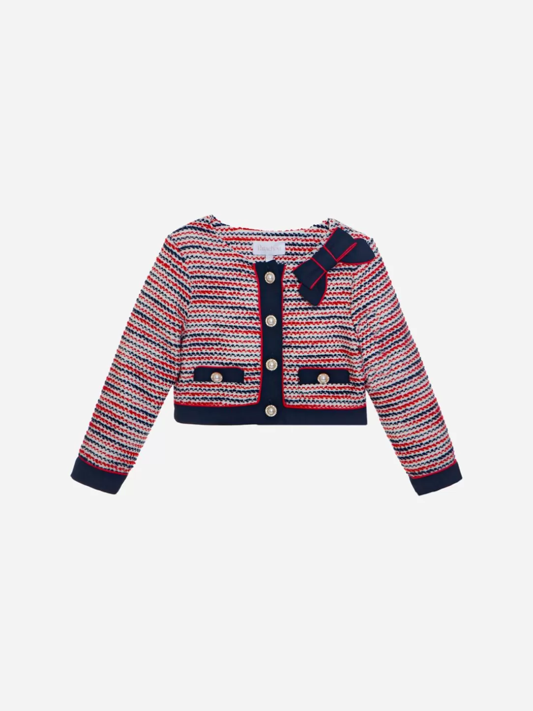 Girl Patachou White, Red And Navy Blue Knit Jacket