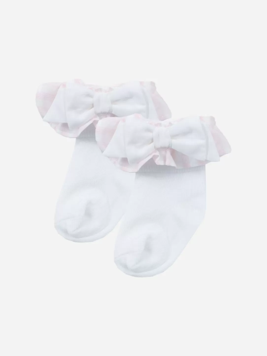 Baby Patachou White Socks With Pink Stripes Frill And White Bow