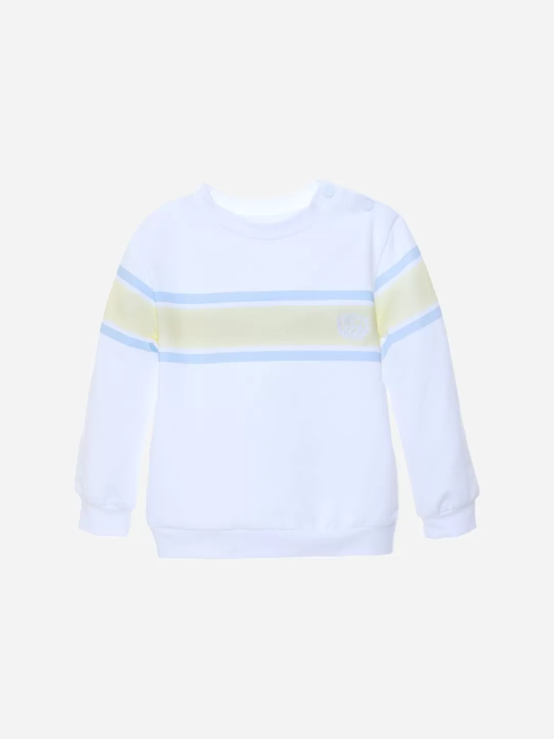 Boy Patachou White Sweater With Blue And Yellow Stripes