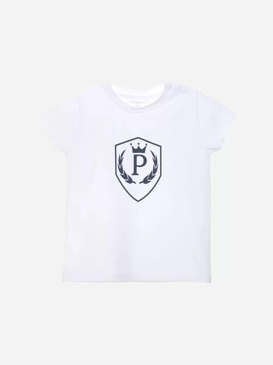 Baby Patachou White T-Shirt With Navy Blue Emblem Embroidery